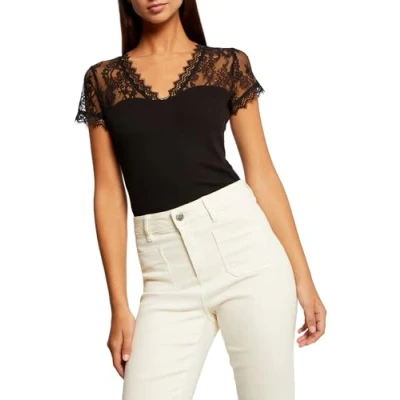 Afbeelding van Morgan T shirt met korte mouwen en kant, Zwart, L