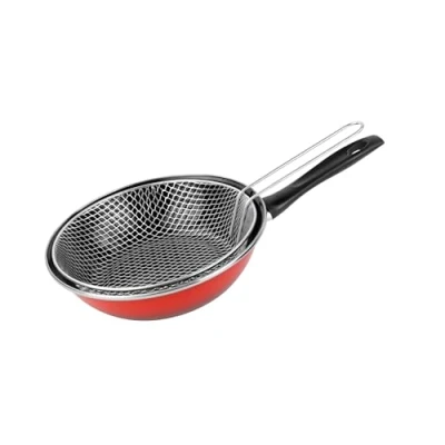 Afbeelding van Emaille friteuse/frituurpan voor alle hittebronnen rood 26 cm Frituurpannen
