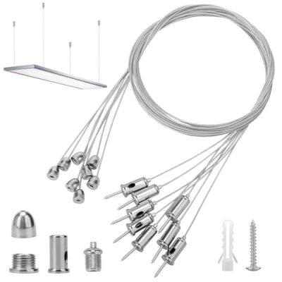 Afbeelding van 8 stuks kabelophangingen, inbouwset, 1,5 mm x m, plafondoorstekers, draadkabel, verstelbare lampophanging, spanner, draadkabelhouder, metaal, plafondbevestiging, bevestiging voor