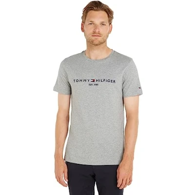 Afbeelding van Tommy Hilfiger Logo T Shirt Grijs maat XL Heren Print Shirts met Modern fit Pasvorm Katoen