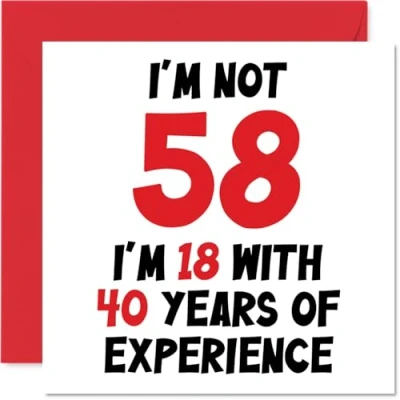 Afbeelding van 58e verjaardagskaart voor vrouwen mannen niet 58 ik ben 18 met 40 jaar ervaring grappige achtenvijftigvijftigste gelukkige mama papa opa nan vriend, 145mm x humor grap wenskaarten