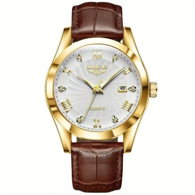 Afbeelding van Lige HerenHorloge Goud met Wit (Lederen Band)