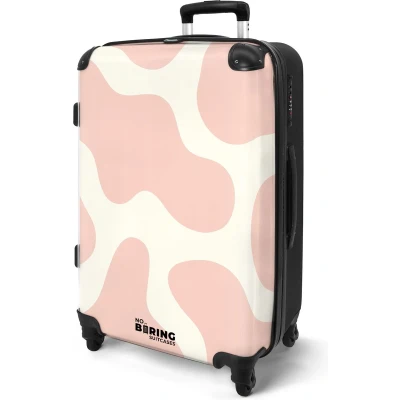 Afbeelding van NoBoringSuitcases.com® Koffer groot Rolkoffer lichtgewicht Wit met roze vlekken Reiskoffer 4 wielen Grote trolley XL 20 kg bagage
