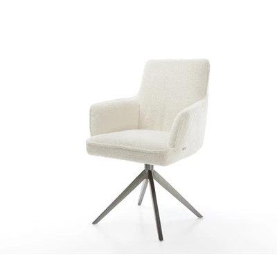Afbeelding van DELIFE Draaistoel Heira Flex met armleuning bouclé wit kruisframe breed grafiet 360 draaibaar rocker functie pocketveer kern