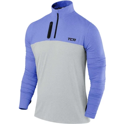 Afbeelding van TCA sportshirt heren lange mouw Sport shirt met halve rits Sneldrogend fietsshirt Hardloopshirt voorzak t Blauw/Grijs, S