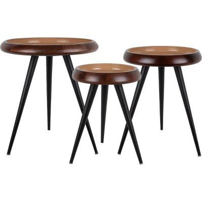 Afbeelding van Leitmotiv Bijzettafel Tripod Bruin 33x33x46cm 41,5x41,5x54cm 52x52x59cm Scandinavisch