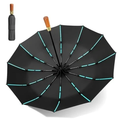 Afbeelding van MidingChai Paraplu, stormbestendig, groot, zakparaplu, automatisch met 12 ribben, windbestendig, XXL, grote paraplu voor 2 personen, dames en heren, Ø 108 cm, zwart