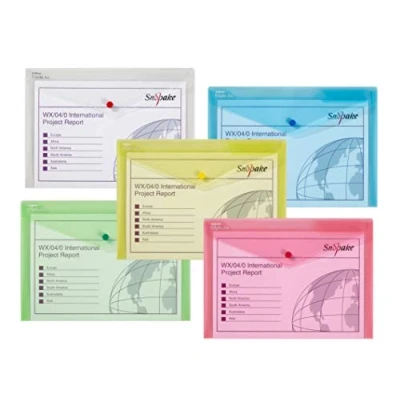 Afbeelding van Snopake 12843X Polyfile A4 Popper Wallet File met drukknoop en indextabblad klassieke diverse kleuren (Pack van 5)
