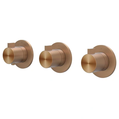 Afbeelding van IVY Tribe afbouwdeel inbouwthermostaat 2 stopkranen symmetry RVS 316 Geborsteld Mat Koper PVD