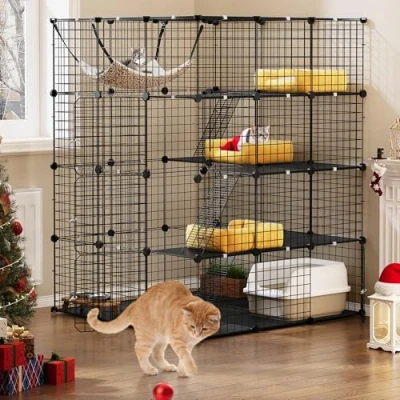 Afbeelding van YITAHOME Kattenkooi met 4 verdiepingen, grote kattenren hangmat, afneembare metalen draadkooi, kennel voor kleine dieren binnen, omheining 1 katten, doe het zelf box huisdierkooien,