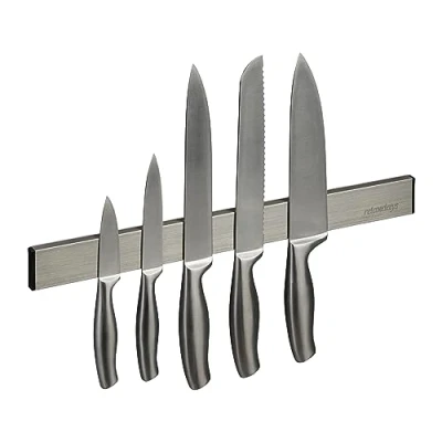 Afbeelding van Relaxdays messenhouder magnetisch, rvs, 40 cm lang, zelfklevend, magneetstrip voor messen en gereedschap, zilver/zwart