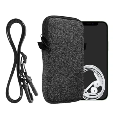 Afbeelding van kwmobile Tasje voor smartphones L 6,5&quot; Hoesje van neopreen in antraciet / wit Phone case met nekkoord
