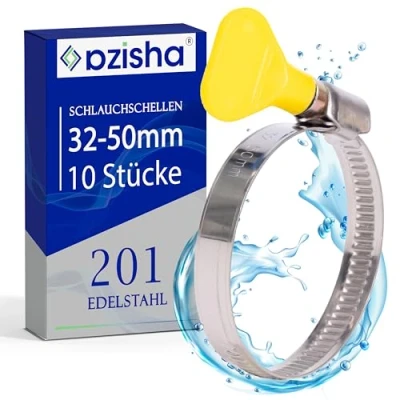 Afbeelding van roestvrijstalen slangklemmen, 25 40 mm, met 9 mm band, industriële kwaliteit, klemmen voor zwembadslang, zandfilterinstallatie, vijver en tuinslang (32 50mm with Yellow Handle)