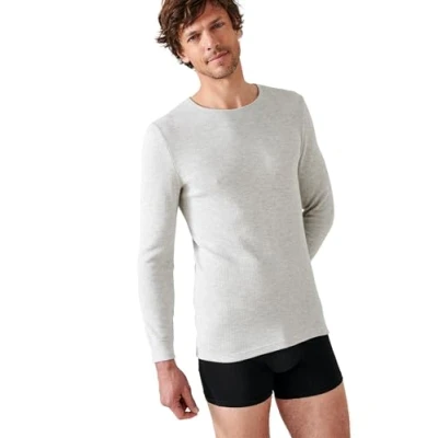 Afbeelding van Damart T shirt met ronde hals, thermolactyl fleece ribben, intense warmte 4, Grijs Chinees, XL