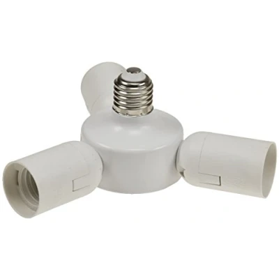 Afbeelding van Lampvoet adapter E27 3 voudige houder voor fotostudio, softbox, lampenkap I uitbreiding van 1 tot lampen wit