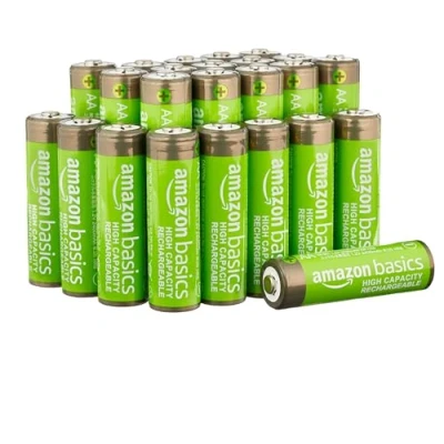 Afbeelding van Amazon Basics AA batterijen, oplaadbaar, hoge capaciteit, NiMH, 2400 mAh, set van 24, vooraf opgeladen