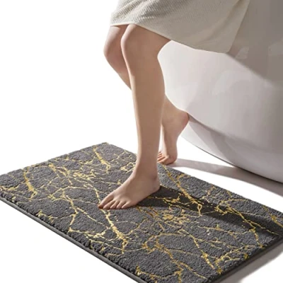 Afbeelding van QJHOMO Badmat, antislip, wasbaar, grijs, decoratief tapijt, luxe, badkameraccessoires, zachte microvezel, absorberend, badmat voor badkamer, bad, 50 x 80 cm