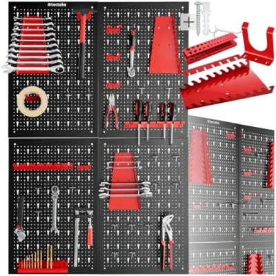 Afbeelding van tectake® 4 delige Gereedschapswand van Metaal 160 x 60 cm Gepeforeerde Plaat Gereedschapshouder set inclusief Haken Wandrek systeem voor Werkbank, Garage, Gereedschap Werkplaatsinrichting Gereedschapsbord