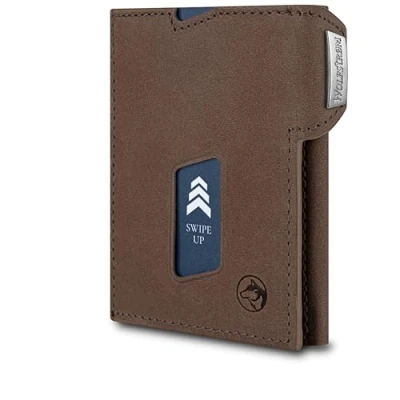 Afbeelding van Wolfstrøm Ludvig Slim Wallet met muntvak, 7 + 1 kaarten, mini portemonnee voor heren, klein, RFID blokkering, kleine dames en credit card houder, (02)