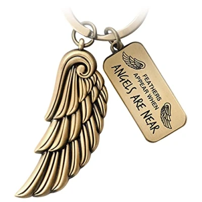 Afbeelding van FABACH Engelenvleugels sleutelhanger Wing geluksbrenger beschermengel veer engel vleugel engelenvleugel hanger Feathers Appear When Angels Are Near, antiek brons