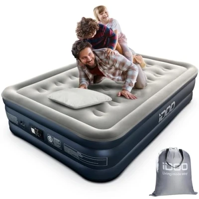 Afbeelding van iDOO Dubbel formaat luchtbed, opblaasbaar bed met ingebouwde pomp, 3 minuten snelle zelfinflatie/deflatie luchtmatras, opblaasbed voor thuis, draagbaar, kamperen, reizen, 193 x 137 46 cm, 295 kg,
