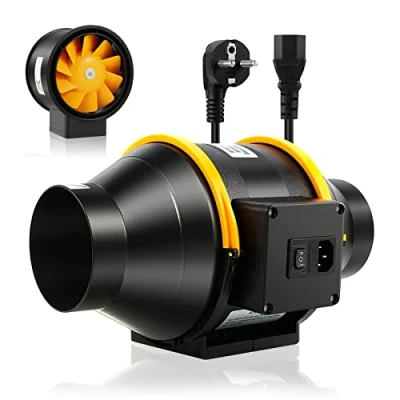 Afbeelding van FanGoFast Rookafzuiging, buisventilator, 100 mm, regelbaar, inline kanaalventilator, afvoerventilator, 230 V, stil, met IEC stopcontact, EU stekker + 1,5 m netsnoer, badkamer, kantoor, groeiruimtes