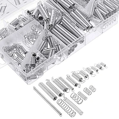 Afbeelding van 200 stuks veer assortiment set, diverse maten verleng en drukveren, stalen veren met doos