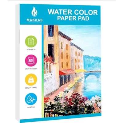 Afbeelding van Makkas Aquarel Papierblok A5 30 vellen 150lbs/300 g/m² katoenmix, studentenkwaliteit, alleen inclusief pad, koudgeperst en zuurvrij aquarelschetsboek