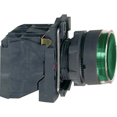 Afbeelding van SCHNEIDER ELECTRIC XB5 COMPLETE VERLICHTE PULSDRUKKNOP VOOR GLOEILAMP BA9S 0 250V VLAKKE LENS KLEUR GROEN CONTACT 1M+1V ZWART