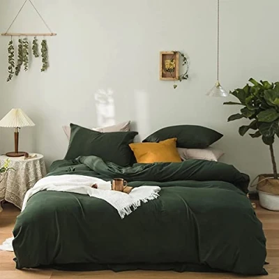 Afbeelding van Soifox Beddengoed 220 x 240 cm, groen, beddengoedset van microvezel, strijkvrij en kreukvrij, dekbedovertrek cm set, met kussensloop 80 set 2, ritssluiting