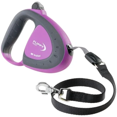 Afbeelding van Ferplast Uitschuifbare hondenriem FLIPPY TECH, riem voor middelgrote honden tot 25 kg, uittrekbare max. 3 m. Enkele vergrendel en ontgrendelingsknop, paars