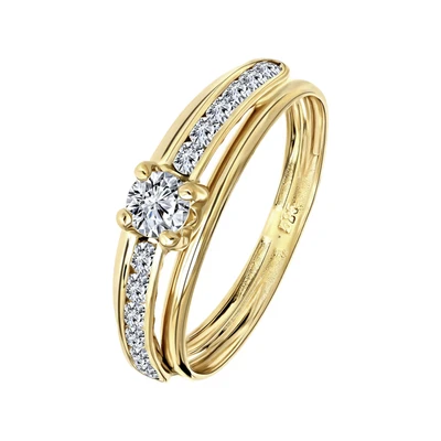 Afbeelding van Lucardi Dames Ring met zirkonia Cadeau voor vrouwen 14 Karaat Goud Geelgoud