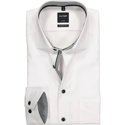 Afbeelding van OLYMP Luxor modern fit overhemd mouwlengte 7 wit (zwart contrast) Strijkvrij Boordmaat: 39