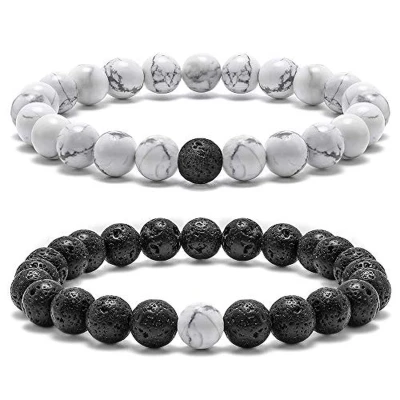 Afbeelding van Kralen Armband Natuursteen voor Heren en Dames Set van 2 Armbandjes