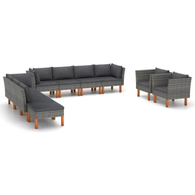 Afbeelding van vidaXL 10 delige Loungeset poly rattan en eucalyptushout grijs