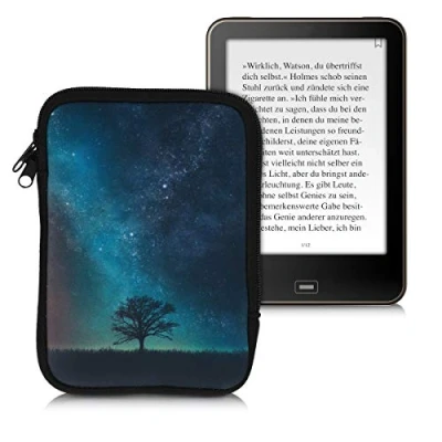 Afbeelding van kwmobile Universele Cover voor eReader Neopreen hoesje Sterrenstelsel en Boom blauw/grijs/zwart 17 x 12 2 cm