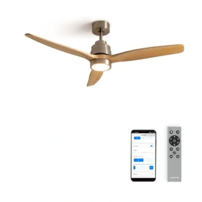 Afbeelding van CREATE Plafondventilator 40W silent Ø132 cm Met Verlichting drie temperaturen Wifi Afstandsbediening 6 Snelheden Timer Zomer/Winter functie Níkkel WIND STYLANCE