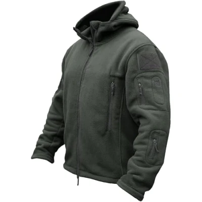 Afbeelding van TACVASEN Heren Tactisch Militair Fleecejack met Capuchon en Ritszakken,Grijs, Large