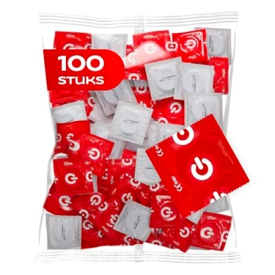 Afbeelding van ON) Condooms Aardbei I 54 mm breedte 100 stuks verpakking rood &amp; fruitig met siliconen glijmiddel dunne 0,07 wanddikte Vegan voor mannen