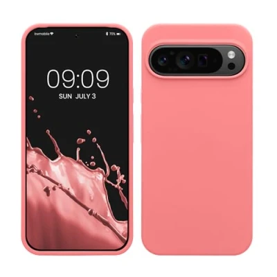 Afbeelding van kwmobile telefoonhoesje geschikt voor Google Pixel 9 Pro XL Hoesje met siliconen coating Smartphone case in Pastelkleurig koraal