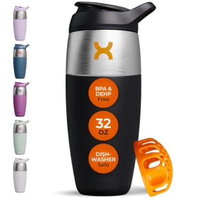 Afbeelding van Promixx Pursuit Shaker Bottle enkelwandige roestvrijstalen eiwitshakerfles, super gladde shakes, 950 ml, zwart