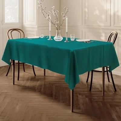 Afbeelding van Home Direct Tafelkleed van polyester, onderhoudsvriendelijk, rechthoekig, 140 x 240 cm, effen, blauw/groen