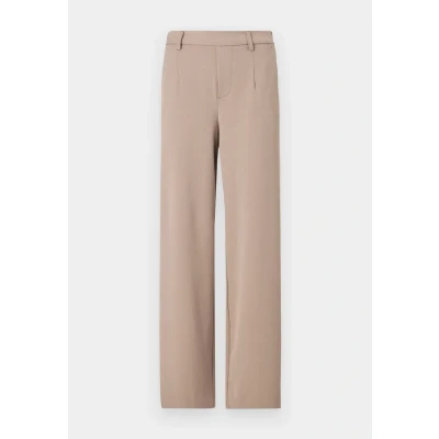 Afbeelding van OBJECT wide leg pantalon OBJLISA van gerecycled polyester taupe
