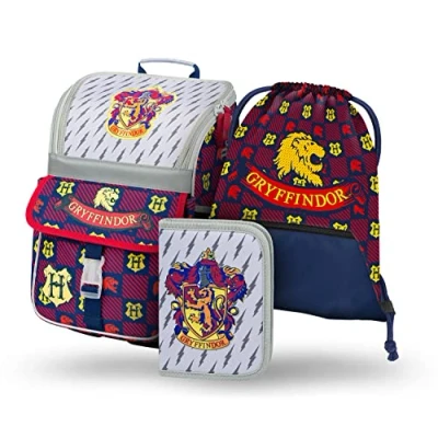 Afbeelding van Baagl schooltas voor jongens en meisjes, 3 delige set Zippy de 1e klas basisschool rugzak tornister met borstriem ergonomische schoolrugzak, harry potter gryffindor,