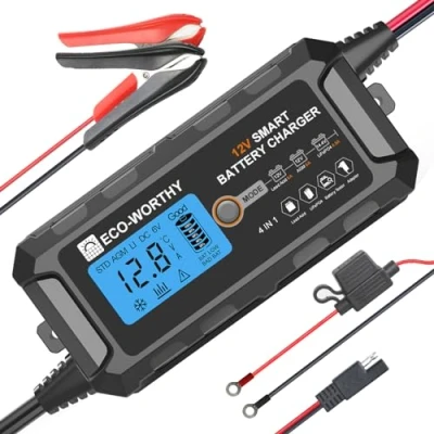 Afbeelding van ECO WORTHY 5 A autoacculader, 12 V, acculader, onderhoudslader met activering van de lithiumbatterij voor auto, vrachtwagen, motorfiets, grasmaaier, boot, marine batterijen
