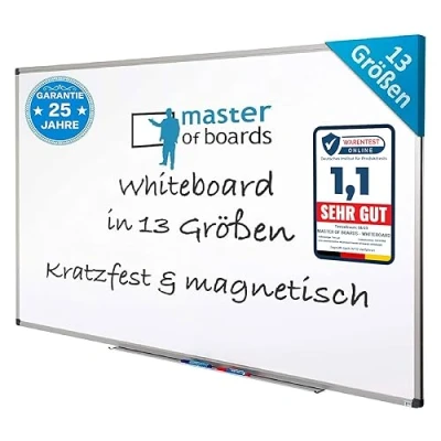 Afbeelding van MOB Professioneel whiteboard magneetbord 60 x 45 cm geëmailleerd, aluminium frame, magnetisch, krasbestendig voor kantoor, commercieel en privégebruik incl. opbergbak pennen