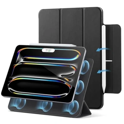 Afbeelding van ESR Hoes voor iPad Pro 13 inch M4 (2024), magnetische bevestiging, dunne drievoudige opvouwbare standaard, ondersteunt Potlood Pro/USB C, automatisch rusten/wekken, duurzame bescherming, zwart