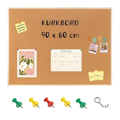 Afbeelding van Creative Deco Prikbord Kurk 90 x 60 cm Kantoor, School, Werkkamer