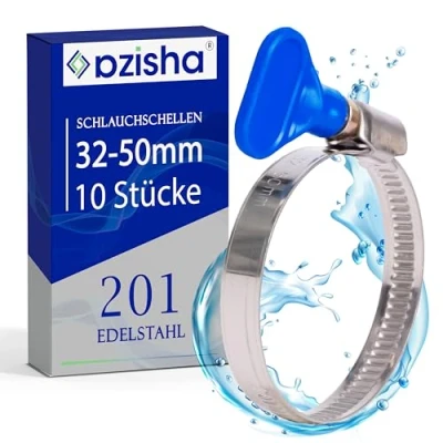 Afbeelding van roestvrijstalen slangklemmen, 25 40 mm, met 9 mm band, industriële kwaliteit, klemmen voor zwembadslang, zandfilterinstallatie, vijver en tuinslang (32 50mm With Blue Handle)