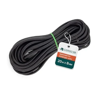 Afbeelding van CargoVA Rubberen touw, 8 mm, 20 m, zwart, expandertouw, 80% rek, weerbestendig spankoord voor aanhangers, zonnezeilen, dekzeilen enz
